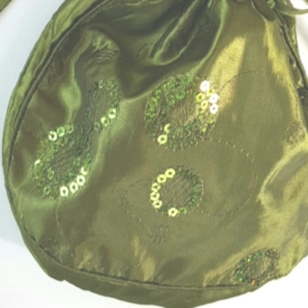 Purse Handbag Drawstring Sparkly Moss Green Small Fairy Botanical Whimsy NWOT - Picture 3 of 7